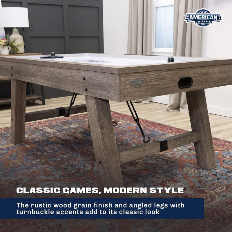 Air-Powered Hockey Table with Rustic Finish & Angled Legs