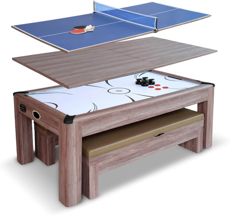 Hathaway Driftwood 7 Ft Air Hockey Table with Table Tennis Top