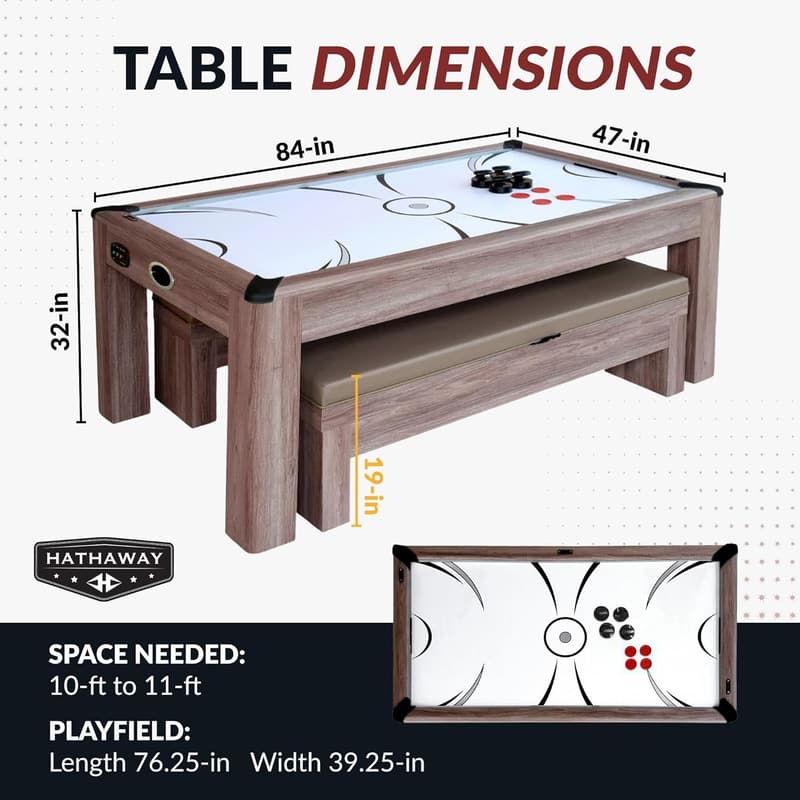 Hathaway Driftwood 7 Ft Air Hockey Table with Table Tennis Top