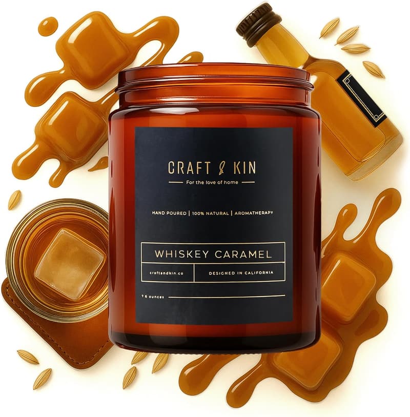 Father's Day Premium Whiskey Caramel Candle for Men - 8oz