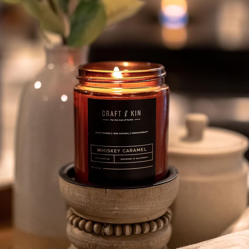 Father's Day Premium Whiskey Caramel Candle for Men - 8oz