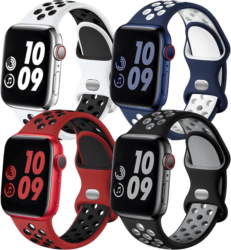 Apple Watch Sport Band Set for Men and Women - Breathable Silicone, 4 Pack
