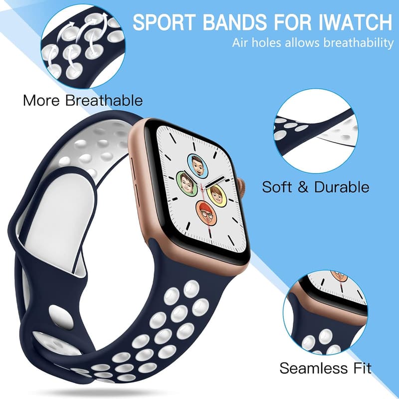 Apple Watch Sport Band Set for Men and Women - Breathable Silicone, 4 Pack