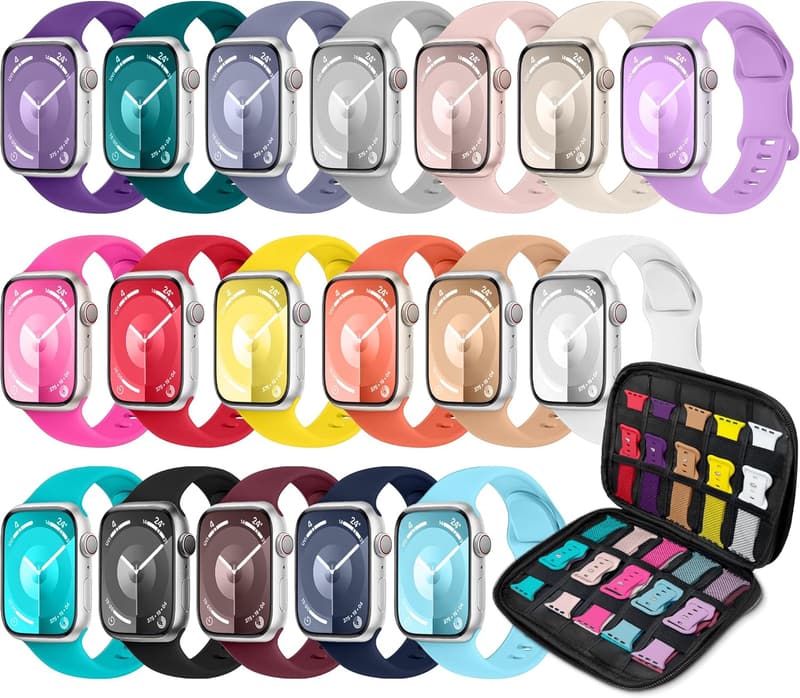 Apple Watch Sport Band Set with Storage Case - 18 Soft Silicone Bands