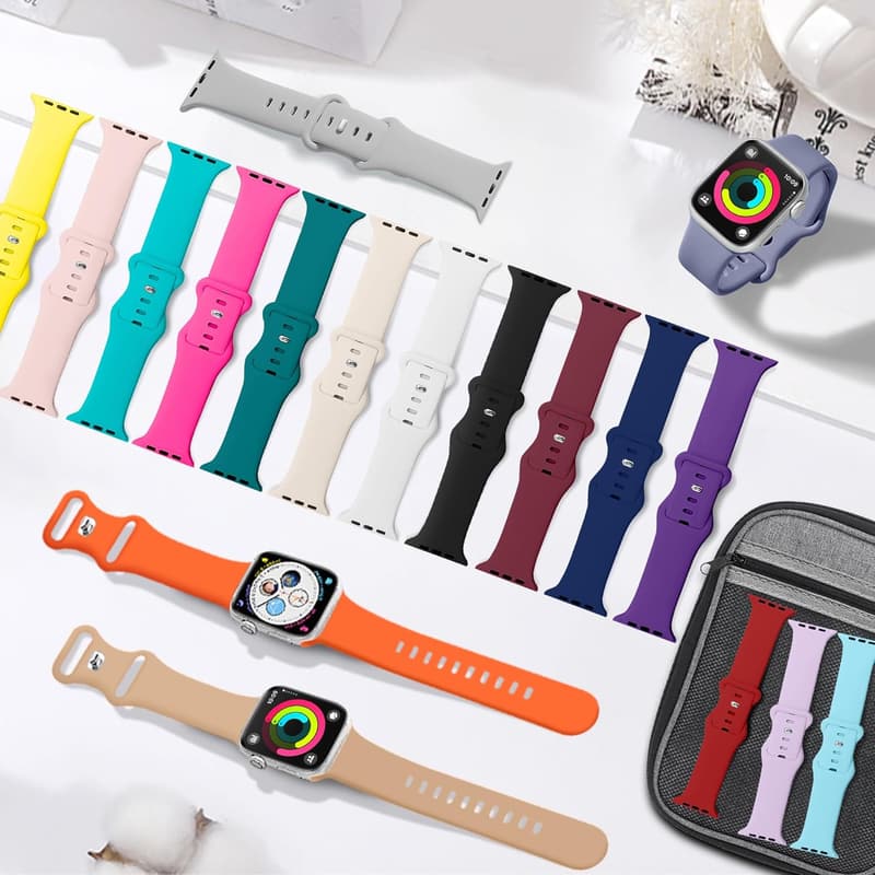 Apple Watch Sport Band Set with Storage Case - 18 Soft Silicone Bands