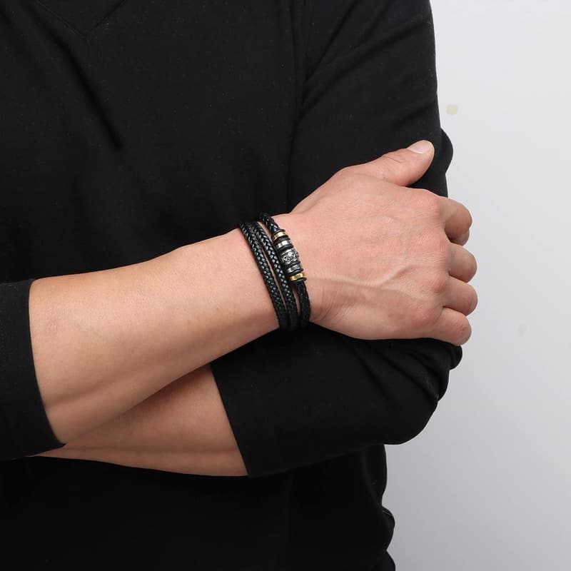Men's Multi-Layer Braided Leather Bracelet - Inspirational Gift