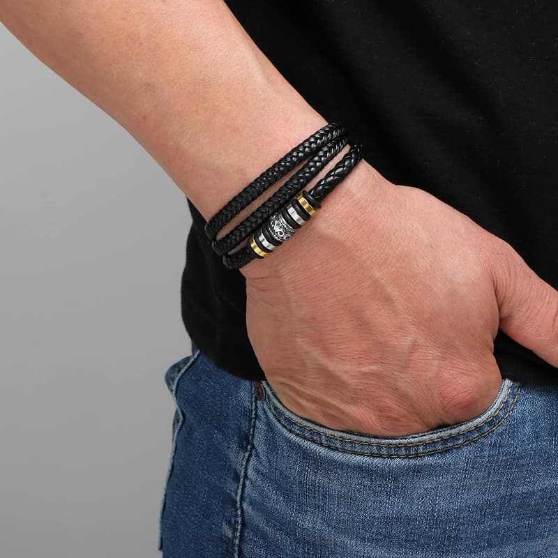 Men's Multi-Layer Braided Leather Bracelet - Inspirational Gift