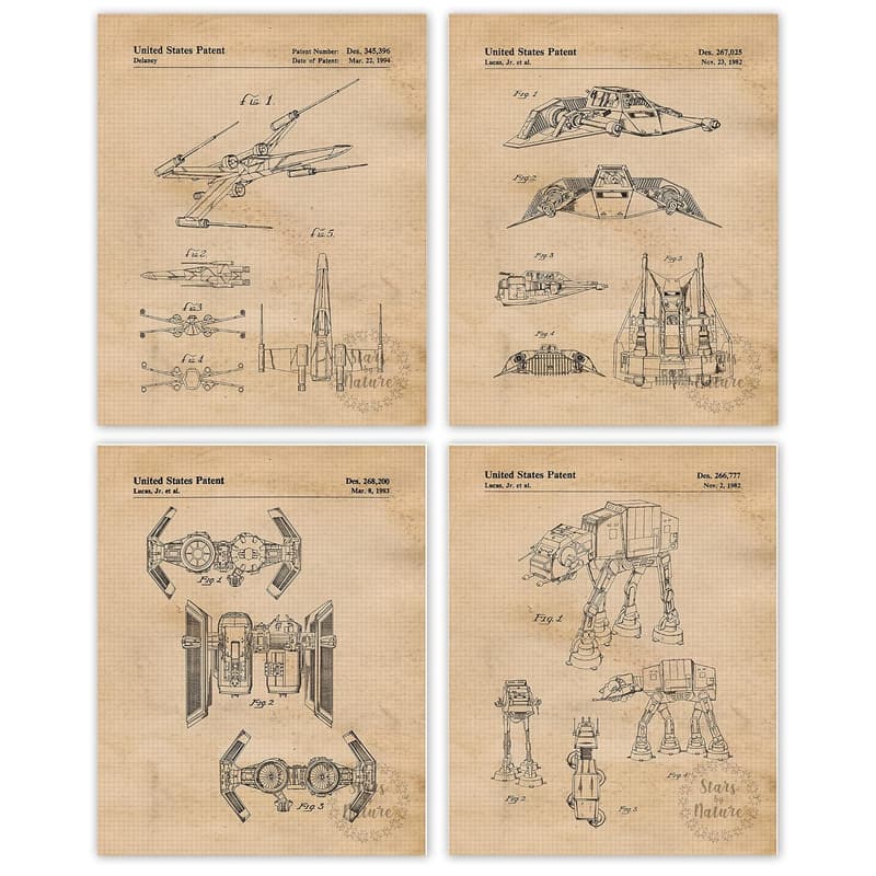Vintage Star Vessels Patent Prints Wall Art for Home & Office