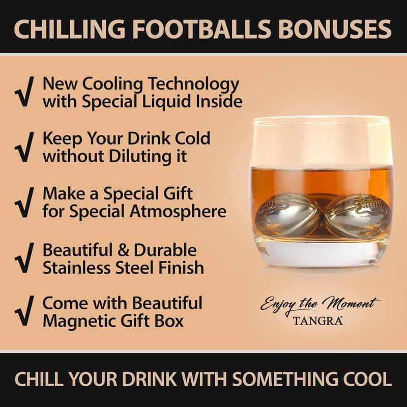 Father's Day Stainless Steel Football Whisky Stones Gift for Him