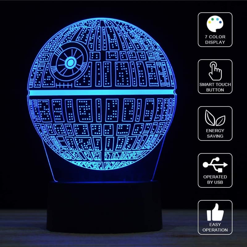 Death Star 3D Illusion Night Light - 7 Color Touch Lamp for Kids