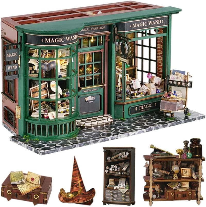 DIY Miniature Dollhouse Kit - Magic Wand Shop with Dust Cover
