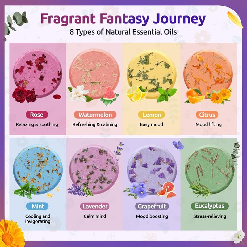 Aromatherapy Shower Steamers - 8 Pack Essential Oil Spa Gift