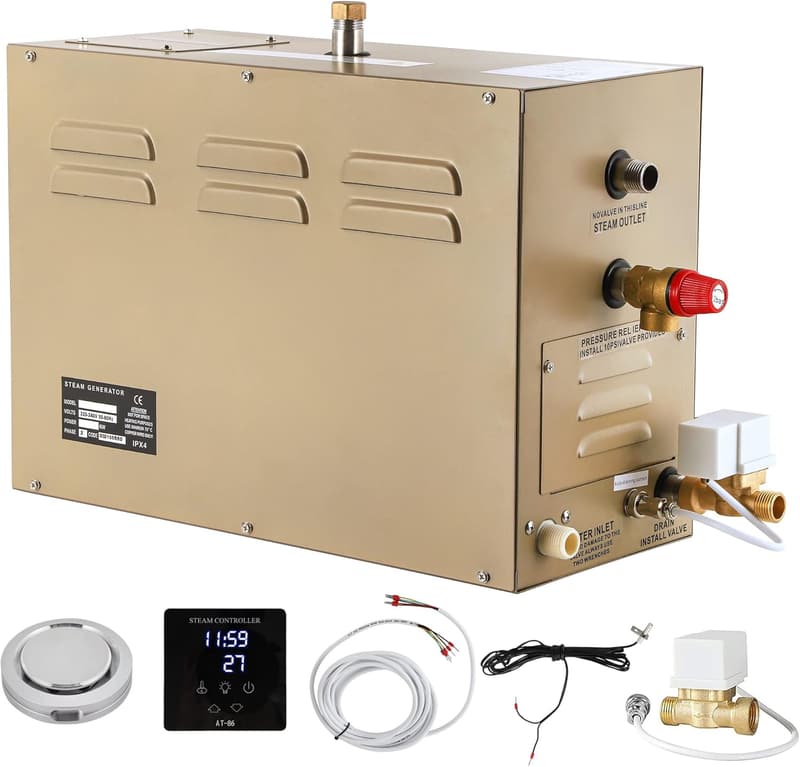 9KW Home Steam Bath Generator with Auto Drain, 30 Min to 12 Hours