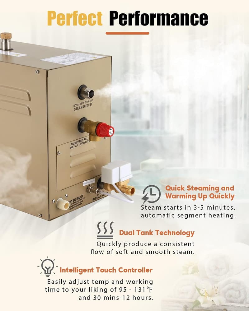 9KW Home Steam Bath Generator with Auto Drain, 30 Min to 12 Hours