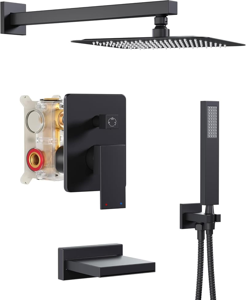 Matte Black Tub Shower System with 10