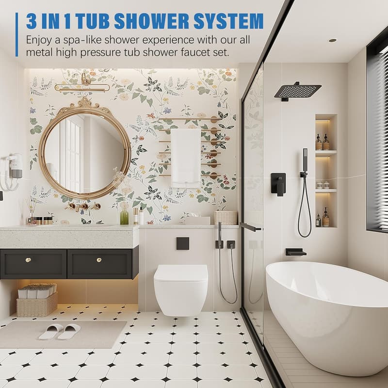 Matte Black Tub Shower System with 10