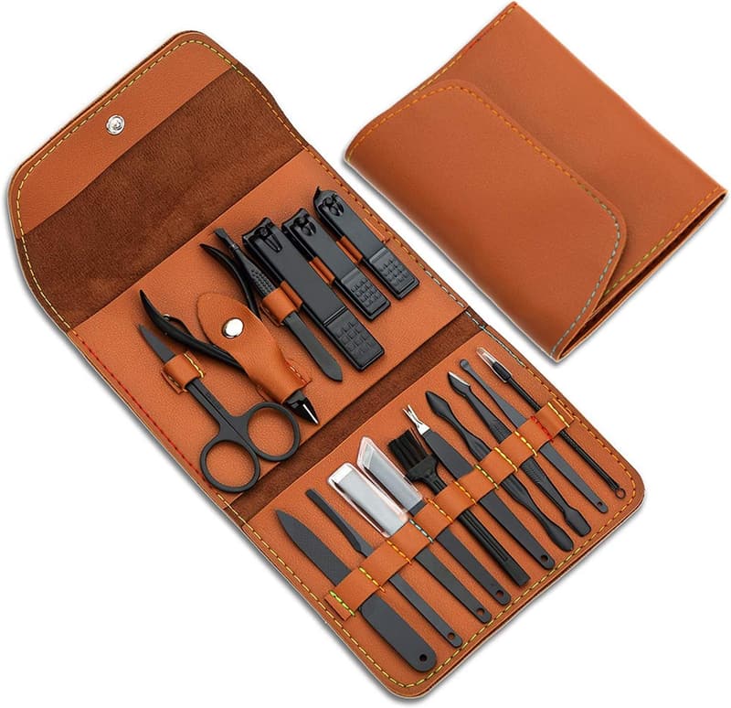 Stainless Steel Manicure Set in PU Leather Case for Adults