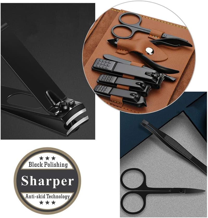 Stainless Steel Manicure Set in PU Leather Case for Adults