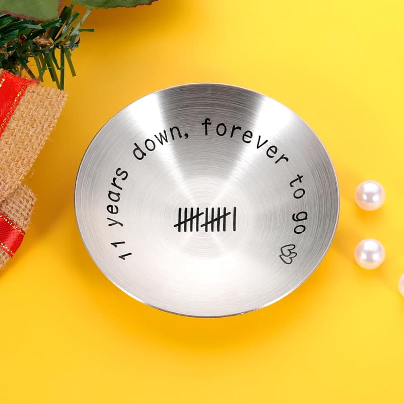 11th Anniversary Steel Ring Holder Dish for Couples