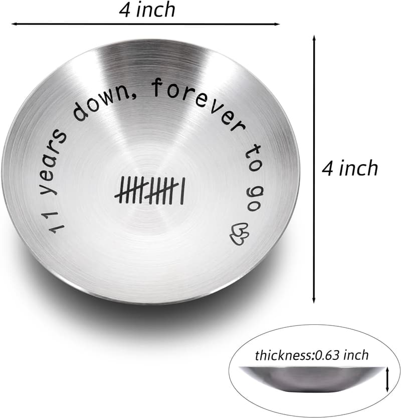 11th Anniversary Steel Ring Holder Dish for Couples