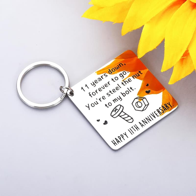 11th Anniversary Steel Keychain Gift for Couples