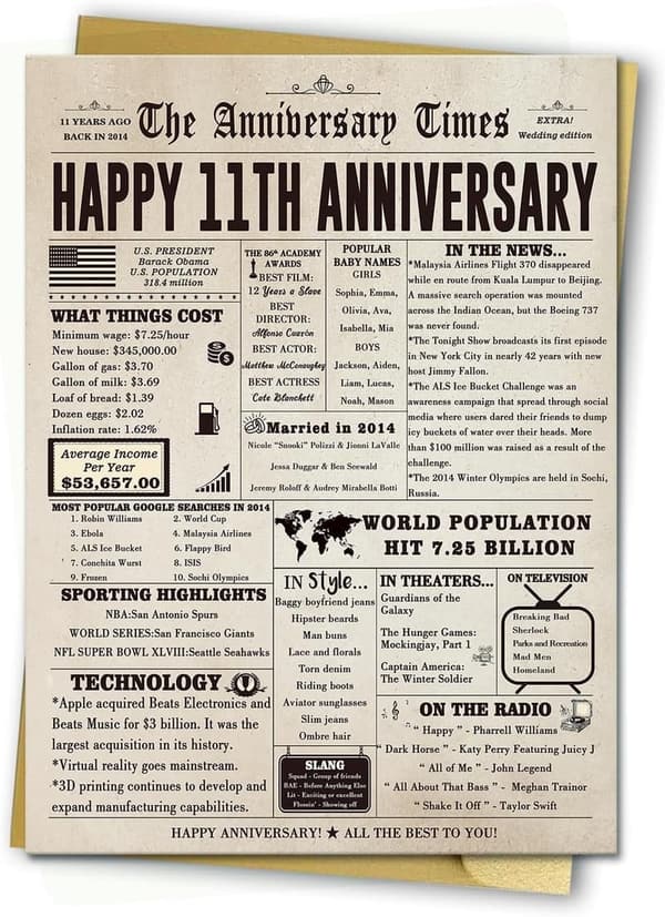 11th Anniversary Jumbo Card for Couples - Steel Design