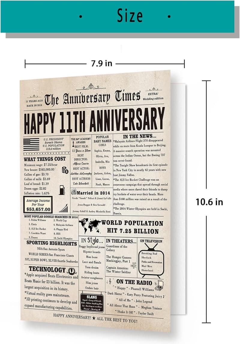 11th Anniversary Jumbo Card for Couples - Steel Design