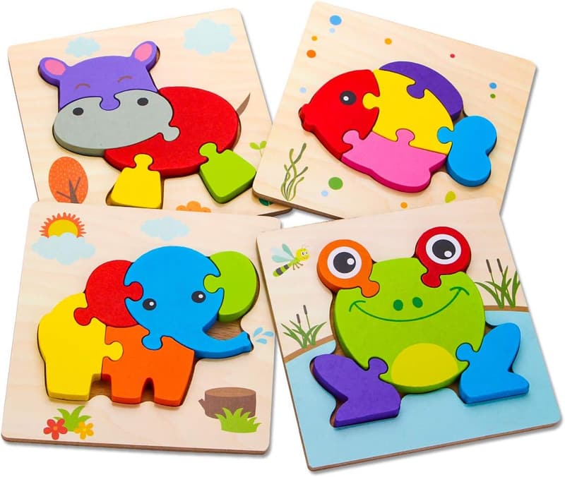 Montessori Wooden Animal Puzzles for Toddlers 1-3 Years