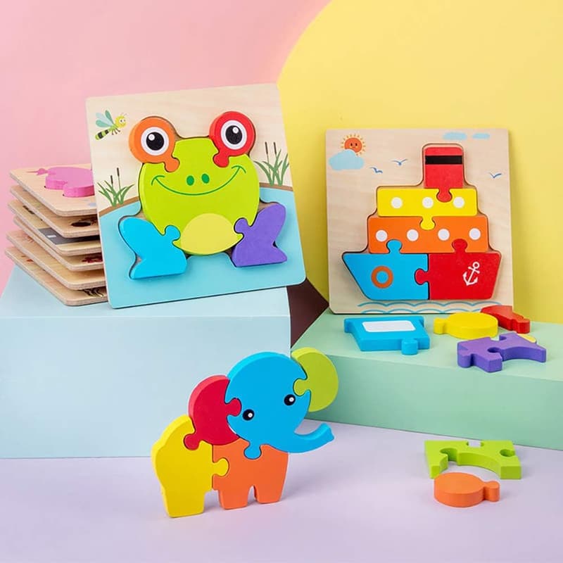 Montessori Wooden Animal Puzzles for Toddlers 1-3 Years