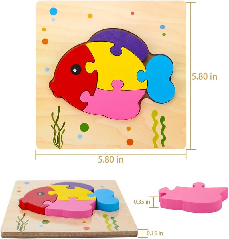 Montessori Wooden Animal Puzzles for Toddlers 1-3 Years