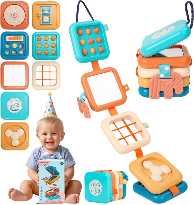 Montessori Busy Board for 1-Year-Olds, 8-in-1 Learning Toy