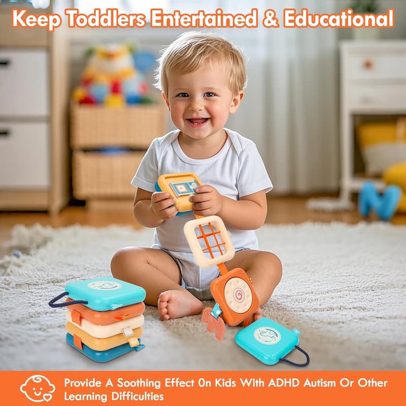 Montessori Busy Board for 1-Year-Olds, 8-in-1 Learning Toy