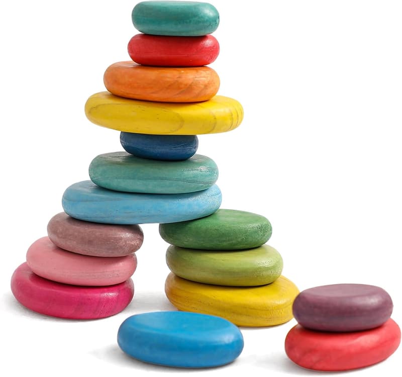 Montessori Wooden Stacking Rocks for Toddlers 1-3 Years