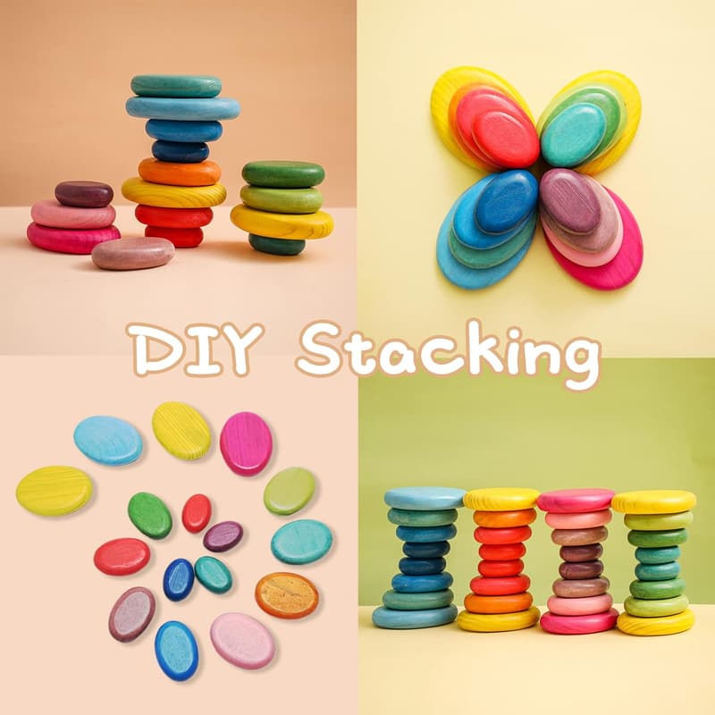 Montessori Wooden Stacking Rocks for Toddlers 1-3 Years
