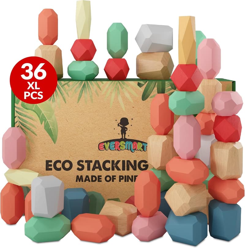 Montessori Wooden Stacking Blocks Set for Toddlers and Kids