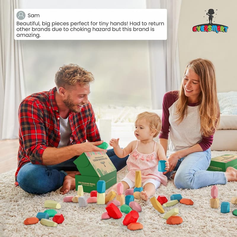 Montessori Wooden Stacking Blocks Set for Toddlers and Kids
