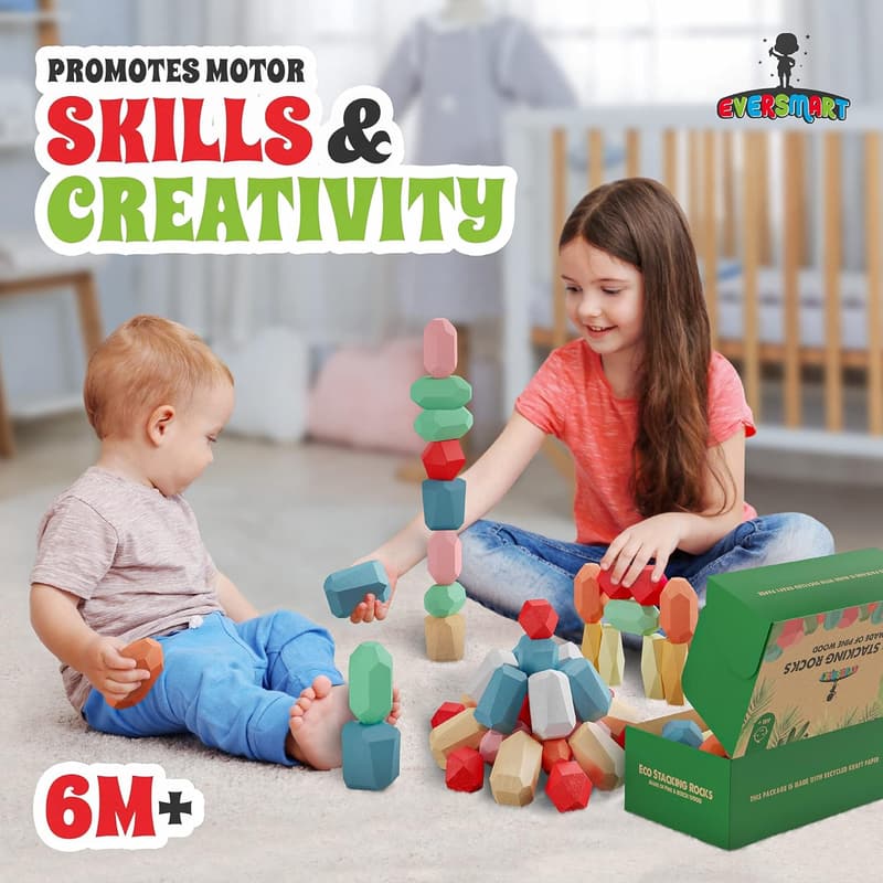 Montessori Wooden Stacking Blocks Set for Toddlers and Kids