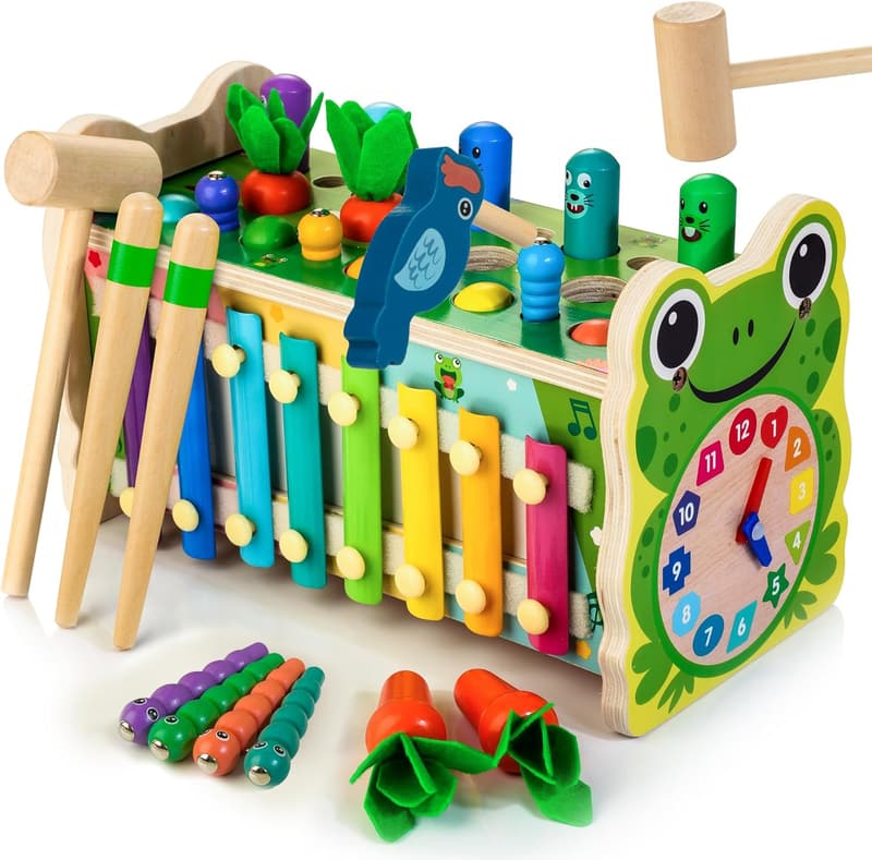 Montessori 6-in-1 Wooden Toys for Toddlers Age 1-4