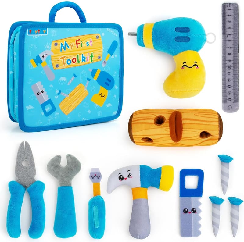 1st Birthday Toolbox Playset - Montessori Plush Tool Kit for Toddlers