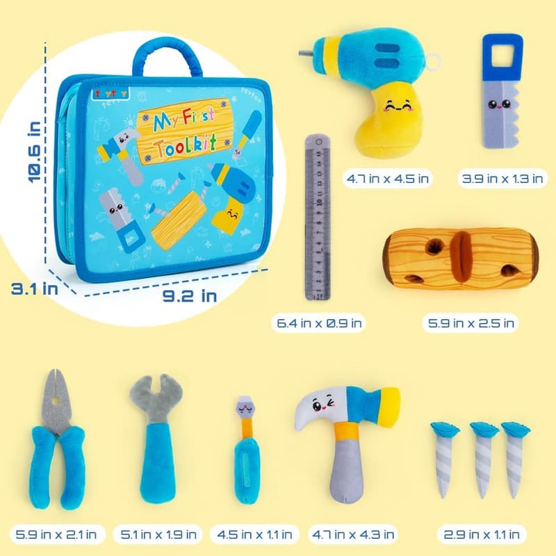 1st Birthday Toolbox Playset - Montessori Plush Tool Kit for Toddlers