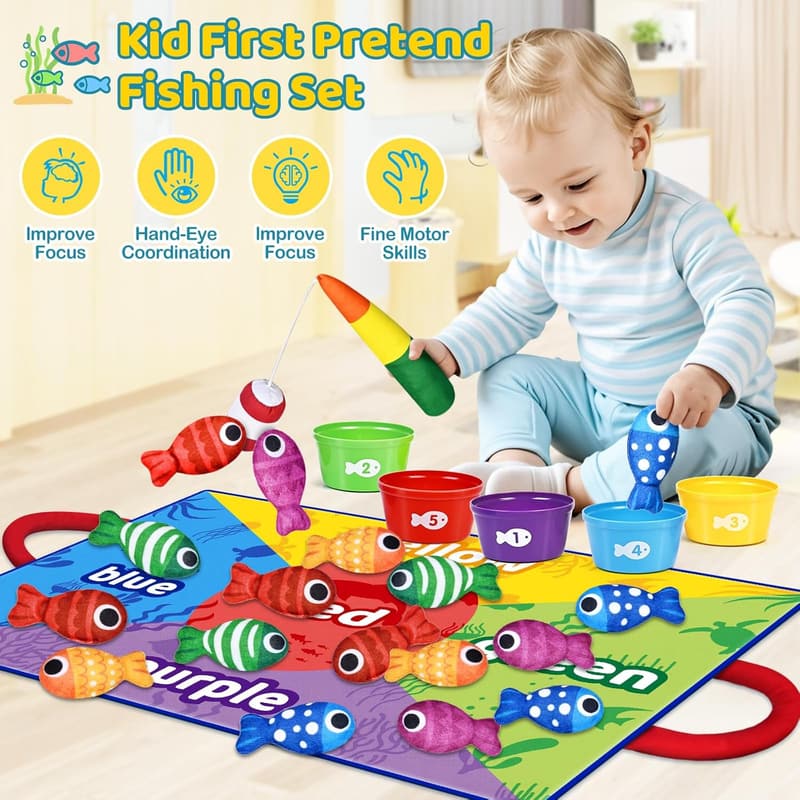 Montessori Fishing Game Toy with Stacking Cups - Educational Gift for Toddlers