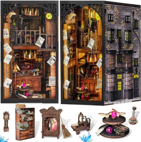 Magic Wand Shop DIY Book Nook Kit - 3D Wooden Puzzle with LED Light