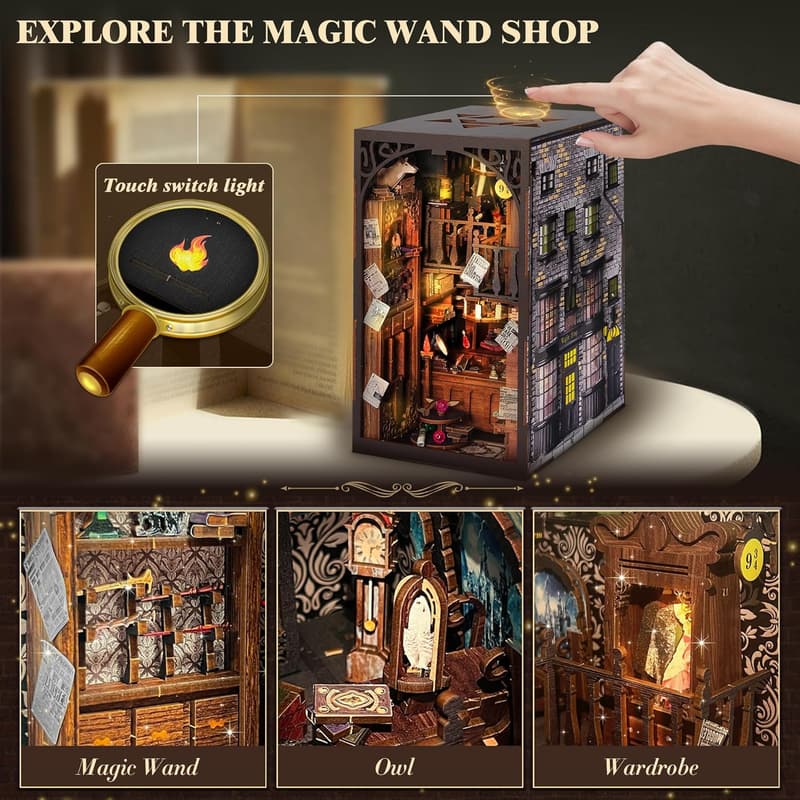 Magic Wand Shop DIY Book Nook Kit - 3D Wooden Puzzle with LED Light