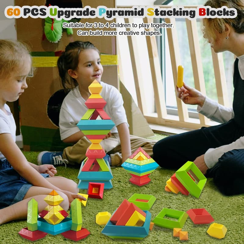 Montessori Stacking Building Blocks Set for Toddlers 2-4