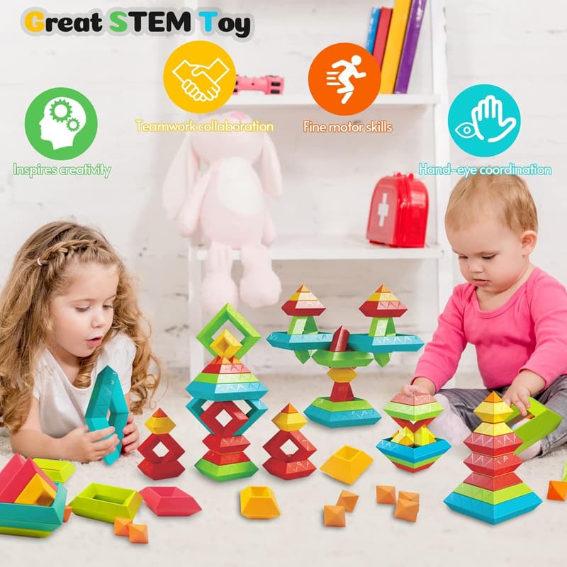 Montessori Stacking Building Blocks Set for Toddlers 2-4