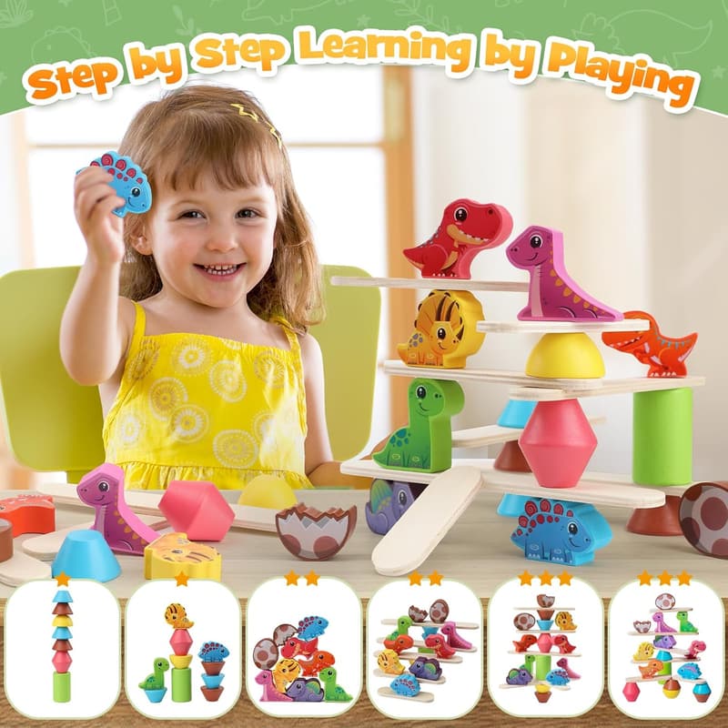 Montessori Wooden Dinosaur Sorting Toys for Toddlers 2-4