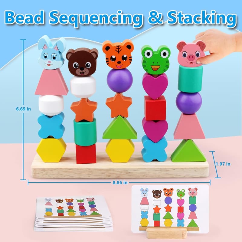 Wooden Animal Sequencing Toys Set for Toddlers 2-4 Years