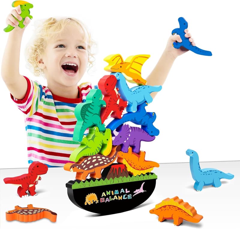 Montessori Wooden Dinosaur Stacking Toys for Toddlers