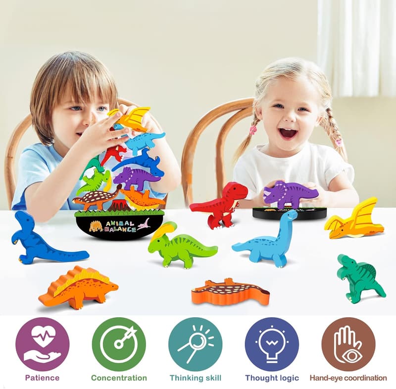 Montessori Wooden Dinosaur Stacking Toys for Toddlers