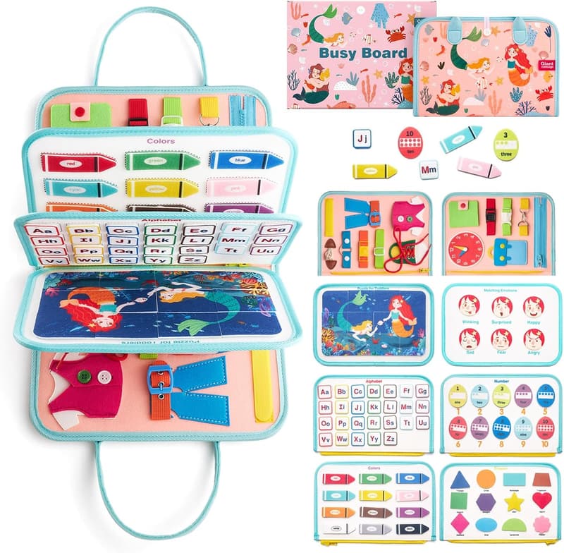 Montessori Mermaid Busy Board for Toddlers 2-4 Years